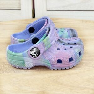 Crocs Baby Toddler Classic Tie Dye Slip On Clog Sandals Purple 4